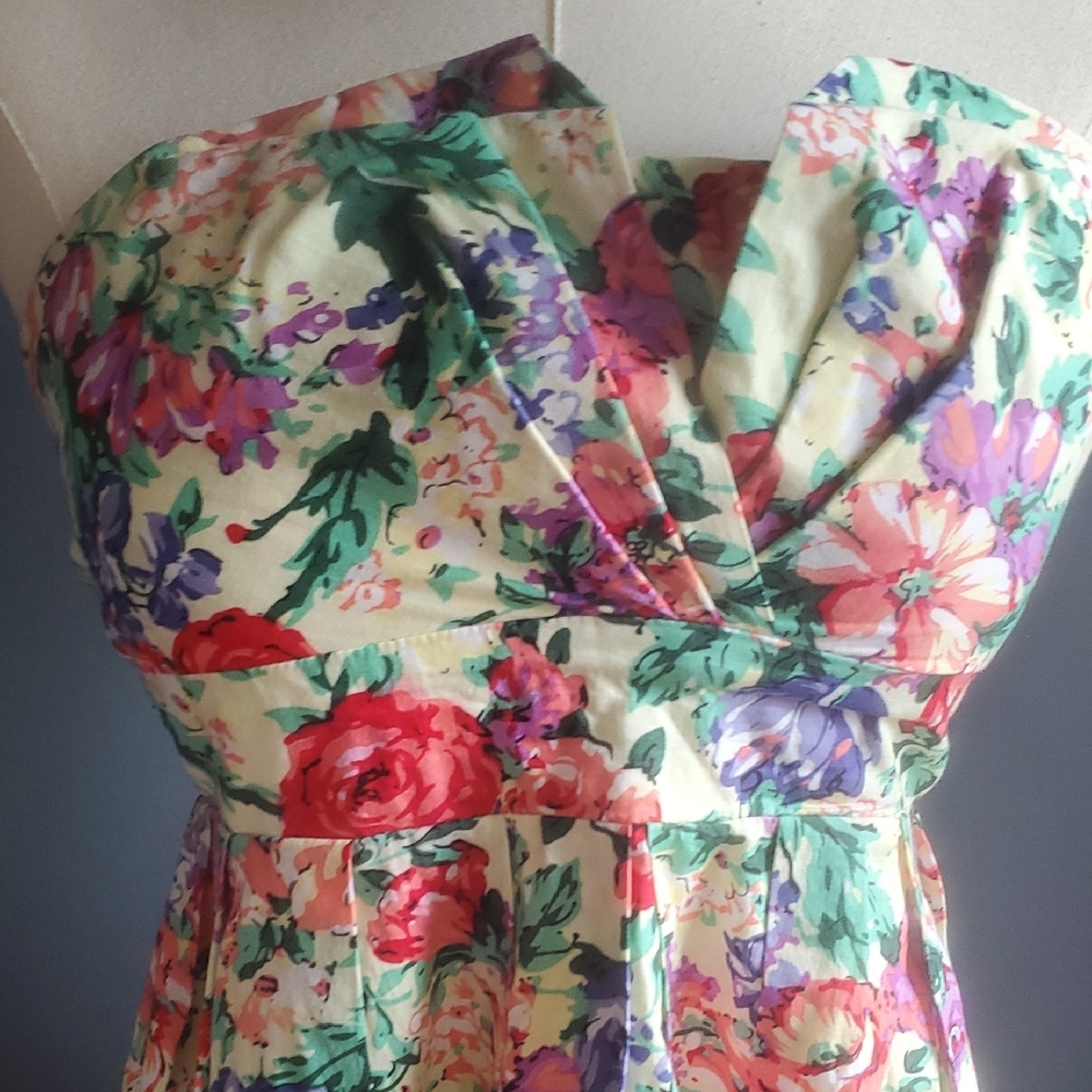 Sans Souci Pink and Green Pleated Strapless Sundress Sz M - Picture 12 of 17